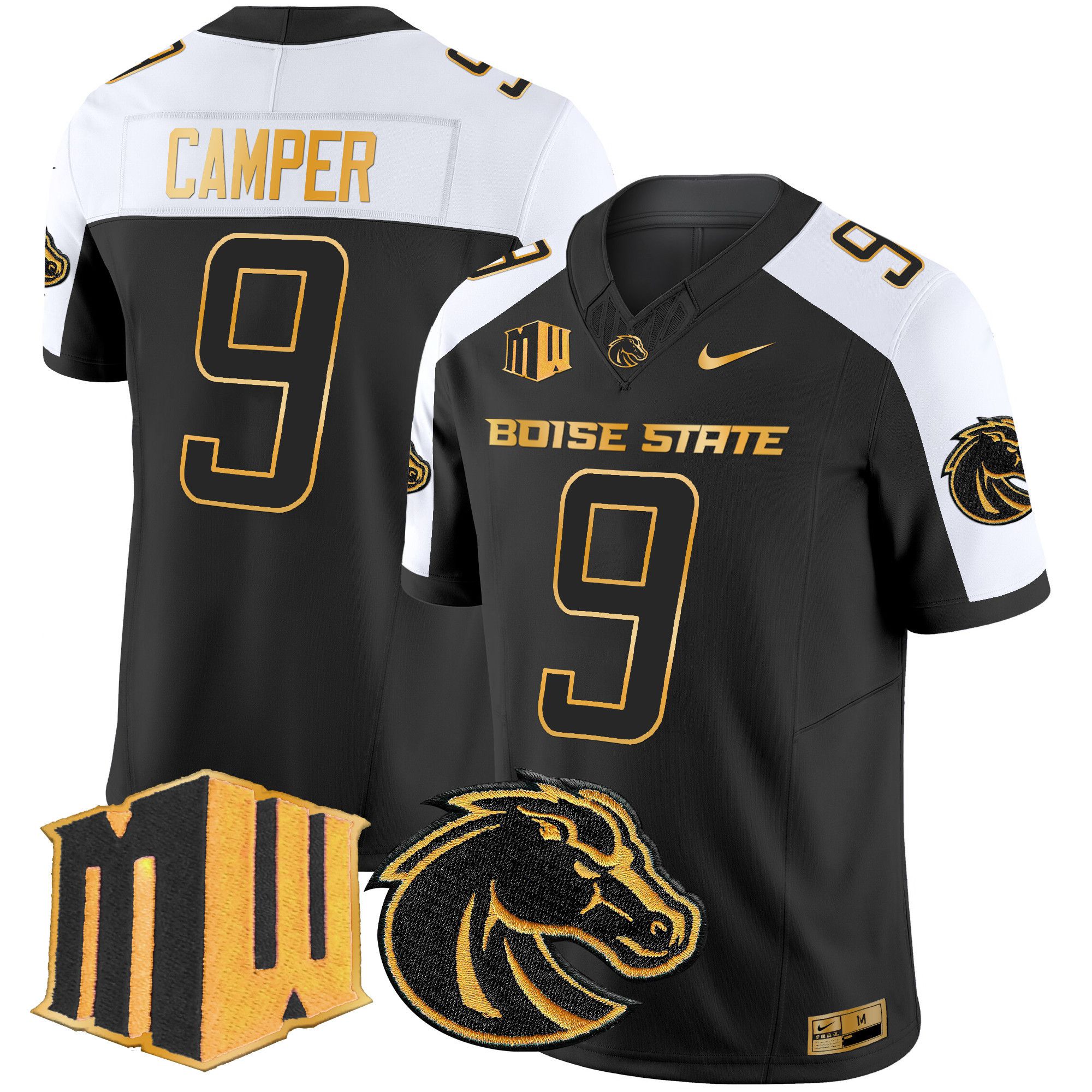 Men Boise State Broncos #9 Camper Black Nike 2024 Gold Vapor Limited NCAA Jersey style 2->->NCAA Jersey